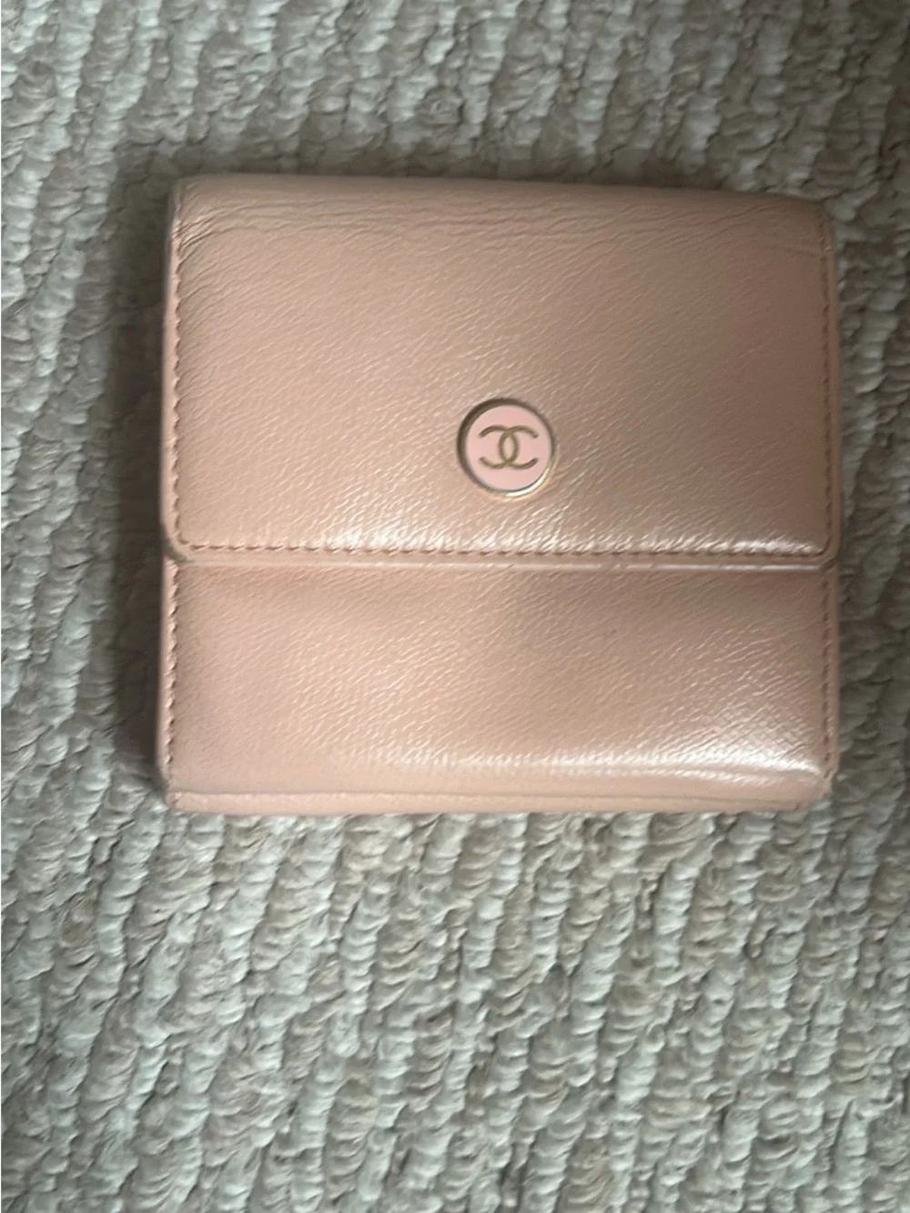 CHANEL Beige Leather Tri-Fold Wallet